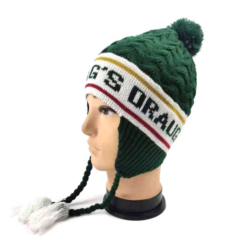 winter earflap acrylic knit beanie hat 