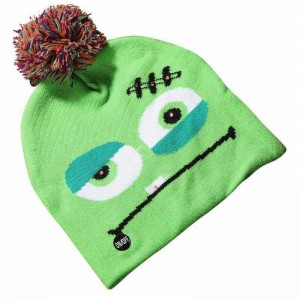 OEM Embroidered Pom Pom Acrylic Cuff Jacquard Knitted Winter Hat Beanie